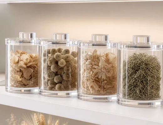 Behind-counter acrylic display jar wall for cannabis flower in a dispensary