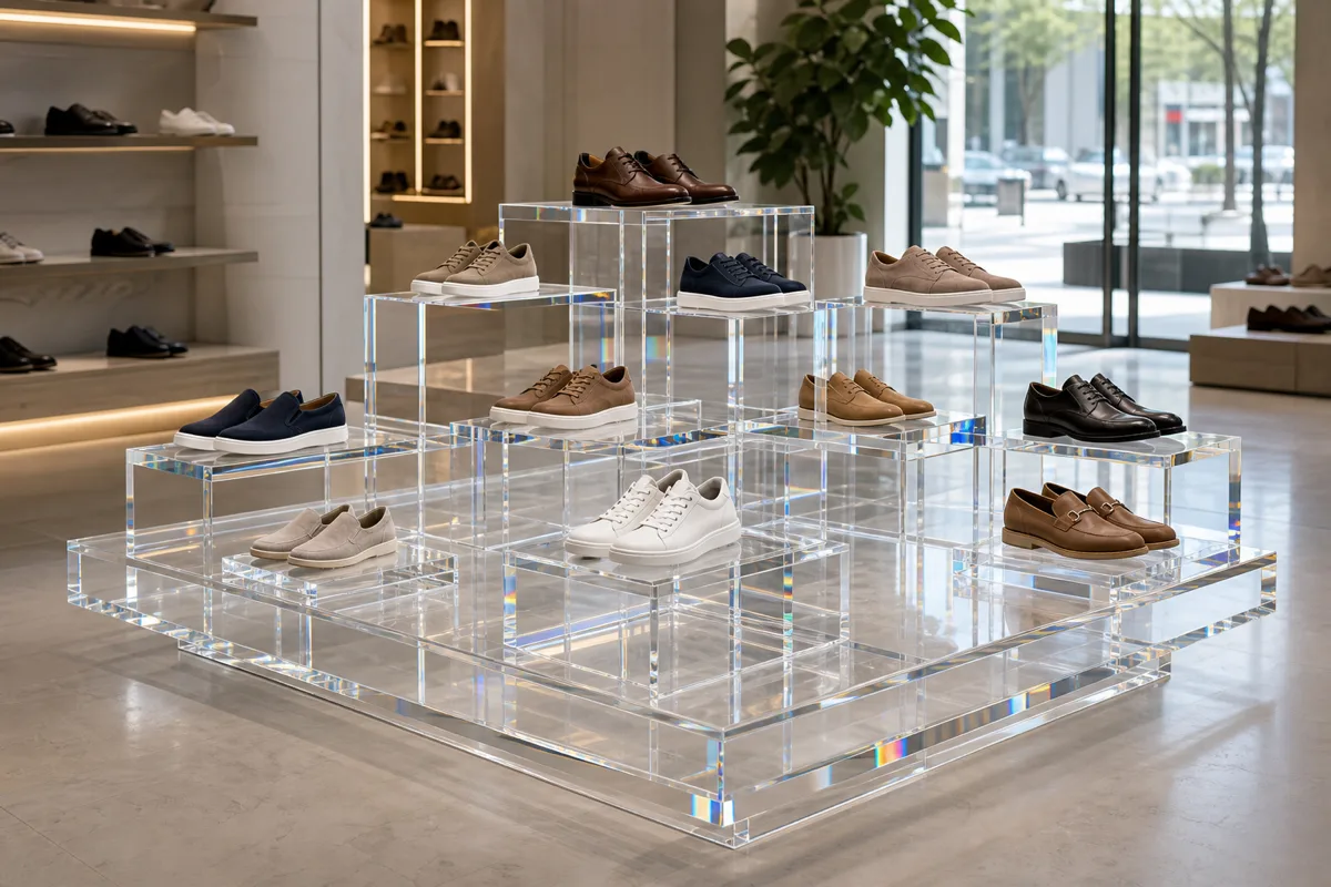 Footwear Brand & VM Managers — typical acrylic shoe display use case