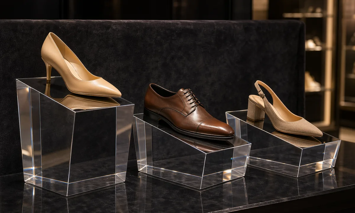 320 Mirror-Finish Acrylic Shoe Displays for a Luxury Footwear Maison