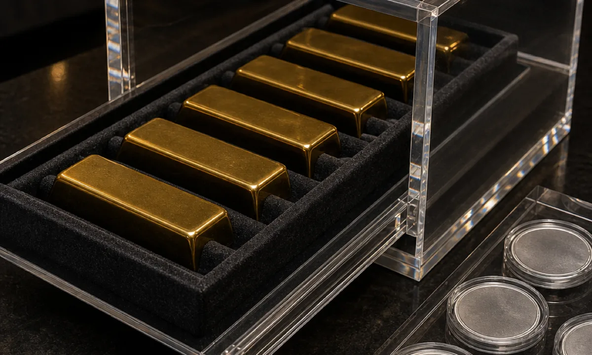 240 slide-base gold bar displays, bullion dealer