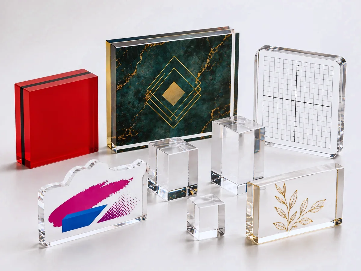Custom acrylic blocks for photo and logo printing and stamp mounting