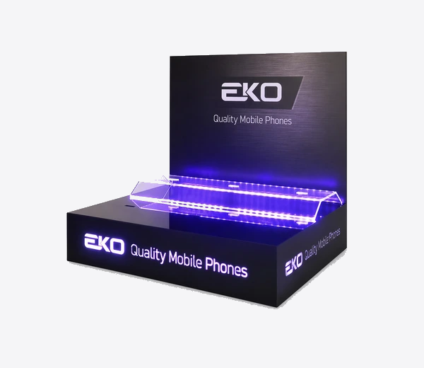 LED-integrated acrylic display stand with illuminated base and back panel