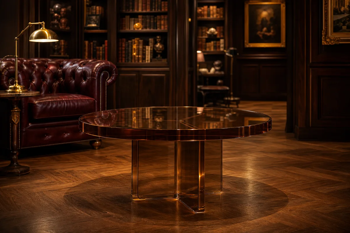 Clear cast acrylic pedestal and display platform in a contemporary gallery exhibition space