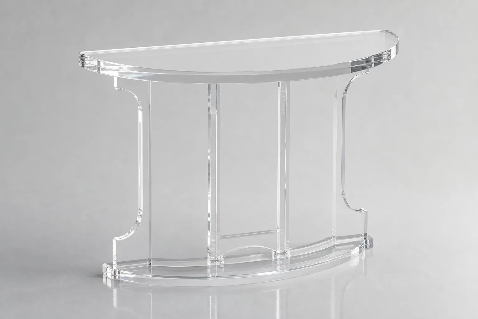 Clear cast acrylic console / pedestal in a gallery setting