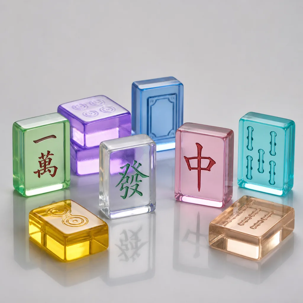 Colorful acrylic prototype tiles showing a decorative face-art direction
