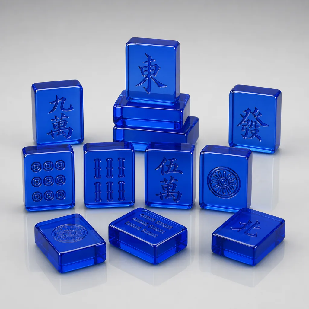 Single-color premium mahjong tile in deep translucent navy 4-layer laminated cast PMMA