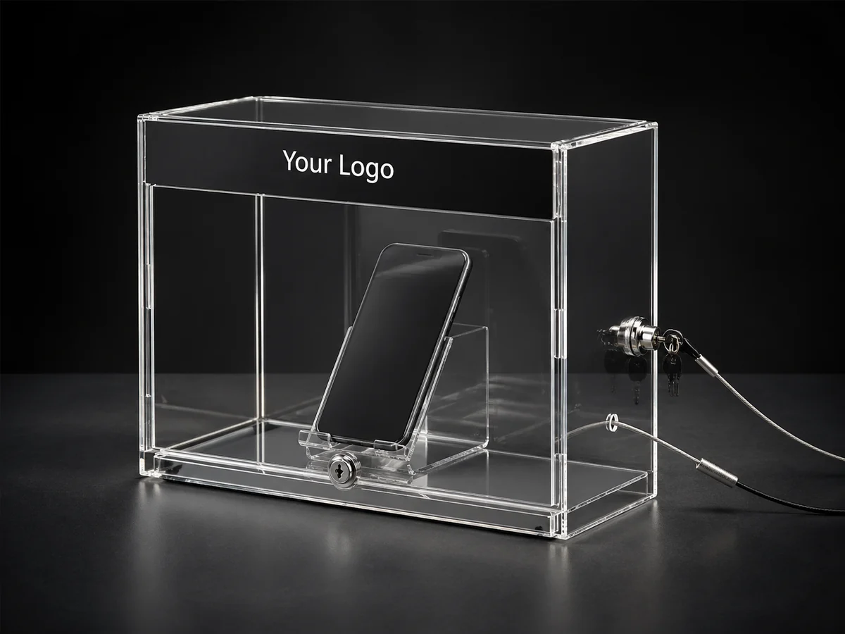Lockable Phone POS Cases — custom acrylic countertop display case project