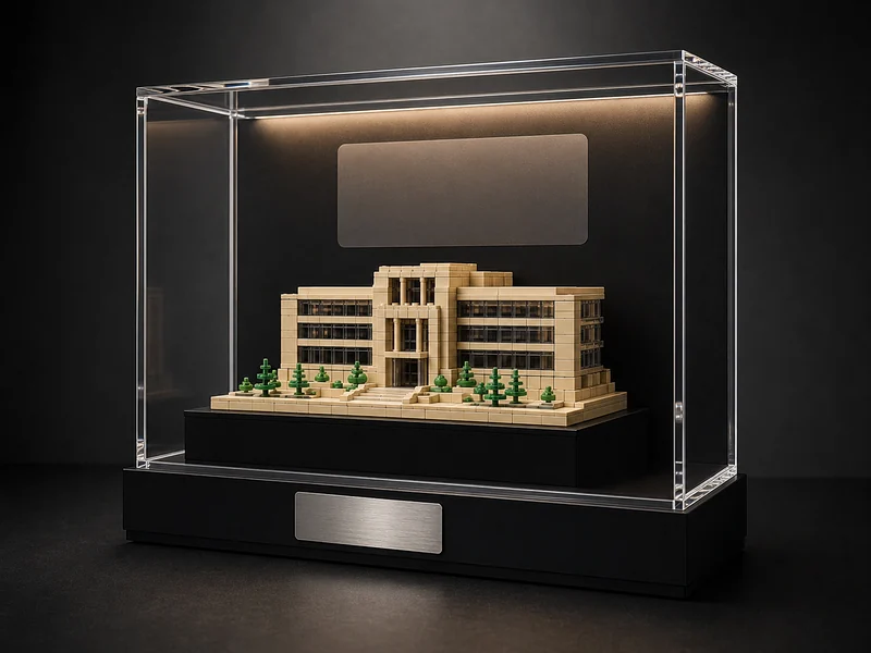 Branded Corporate Gift Display — custom LEGO acrylic display case project