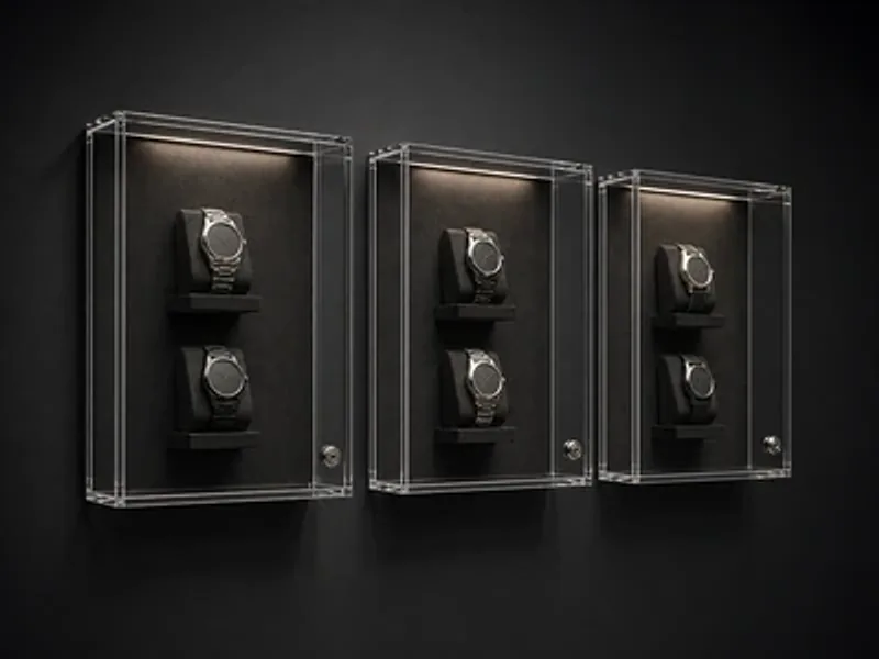Watch Boutique Wall Cases — custom wall mounted acrylic display case project