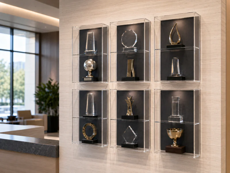 Corporate Trophy Walls — wall mounted acrylic display case use case